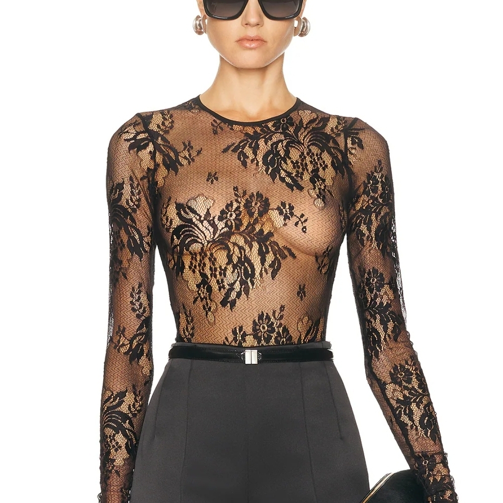 WARDROBE.NYC Black Sheer Lace Blouse
